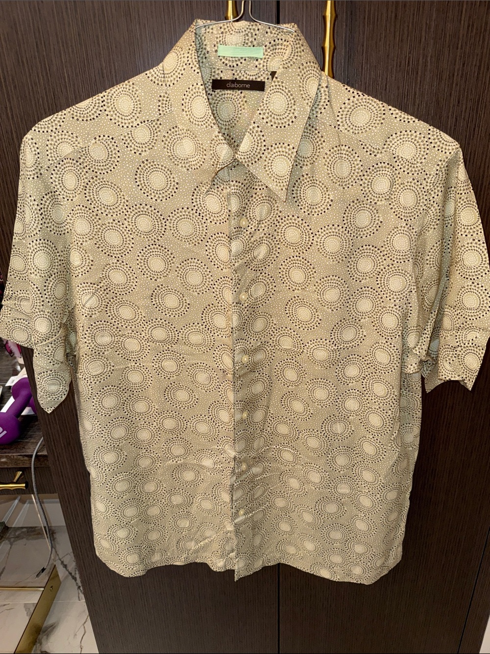Claiborne Beige Patterned Short-Sleeve Men's Shirt NEW